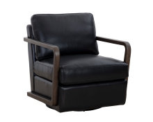 Sunpan 111248 - Castell Swivel Lounge Chair - Brown - Cortina Black Leather
